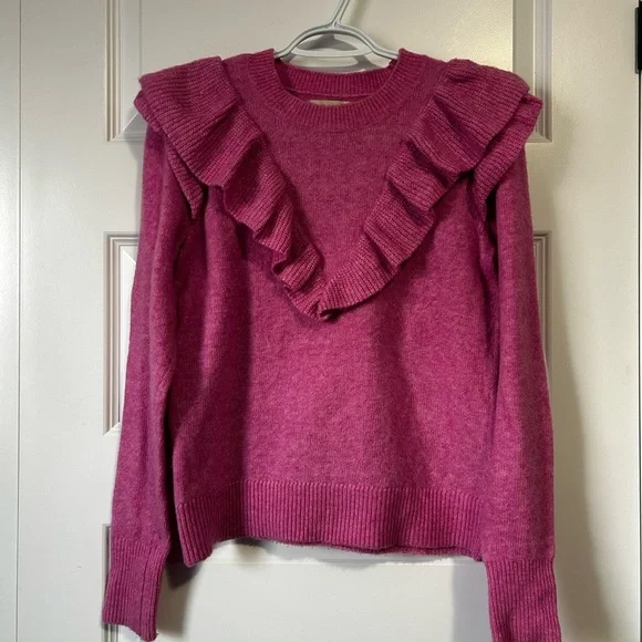 LOFT Fuchsia Pink Ruffle Knit Sweater - Picture 2 of 7